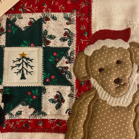 Valerie Folk Art Antique Applique Christmas Table Topper Teddy Bear Sheep Quilt - Picture 6 of 7